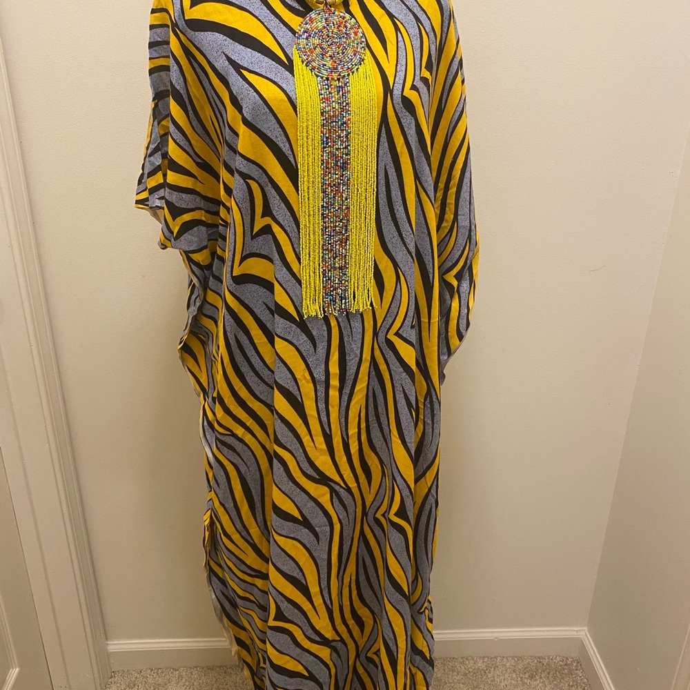 Vibrant Yellow and Black Zebra Maxi Dress